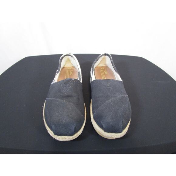 TOMS Classic Alpargata Black & Ivory Striped Canvas Slip-On Shoes Women Sz 10 - Picture 2 of 10